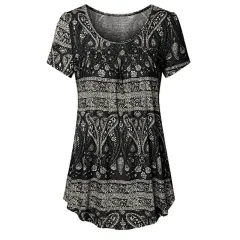 Summer Printed Loose Oversize Women's Short Sleeved Dress T-shirt - Black - View 1