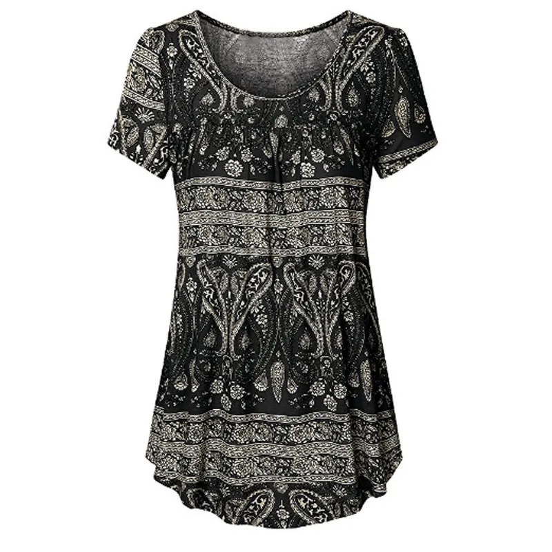Summer Printed Loose Oversize Women's Short Sleeved Dress T-shirt - Black