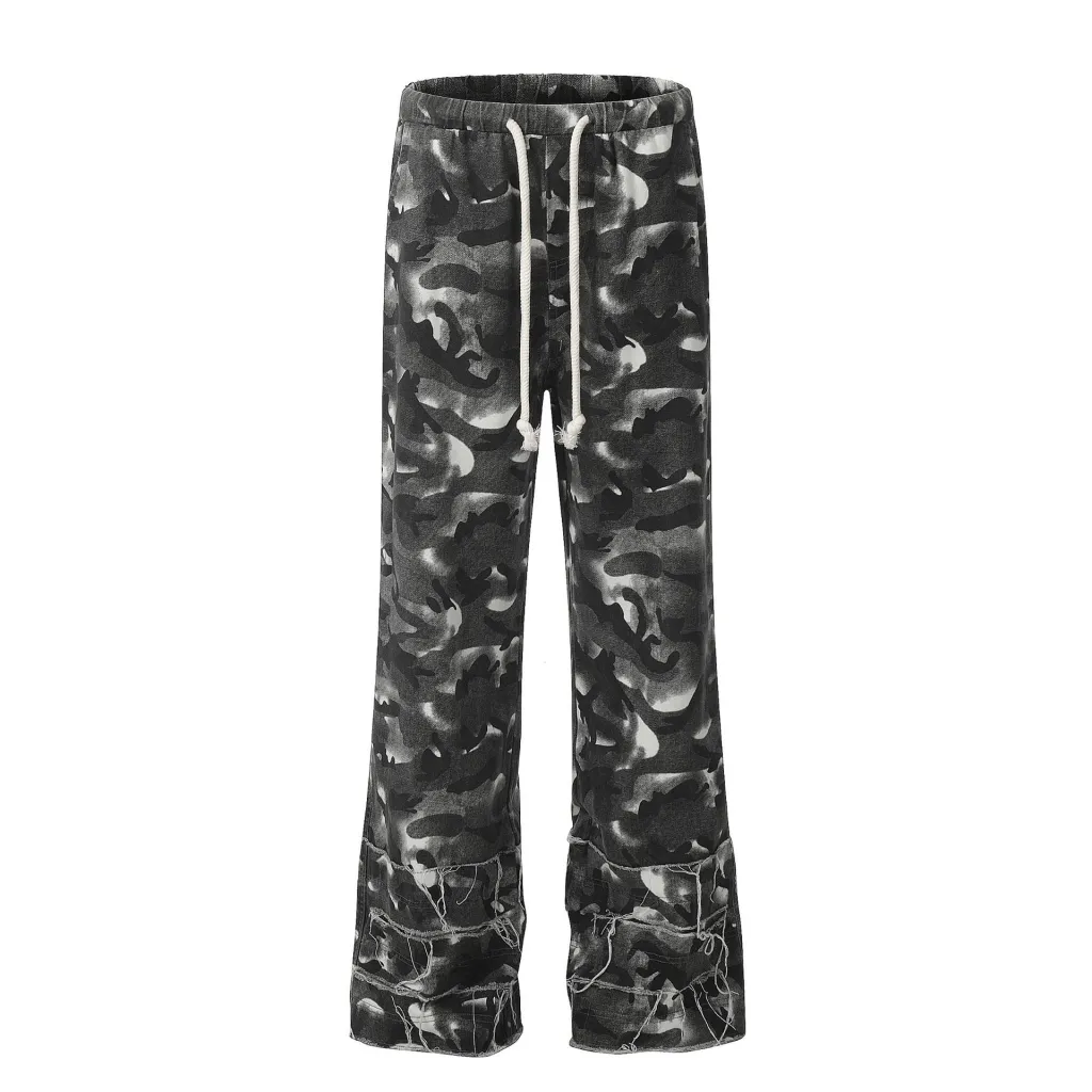Women's Washed Old Camouflage Casual Pants - Gray Camouflage Color