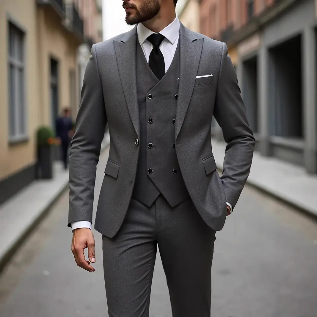 Double-breasted Suit Set Mens Three-piece Business