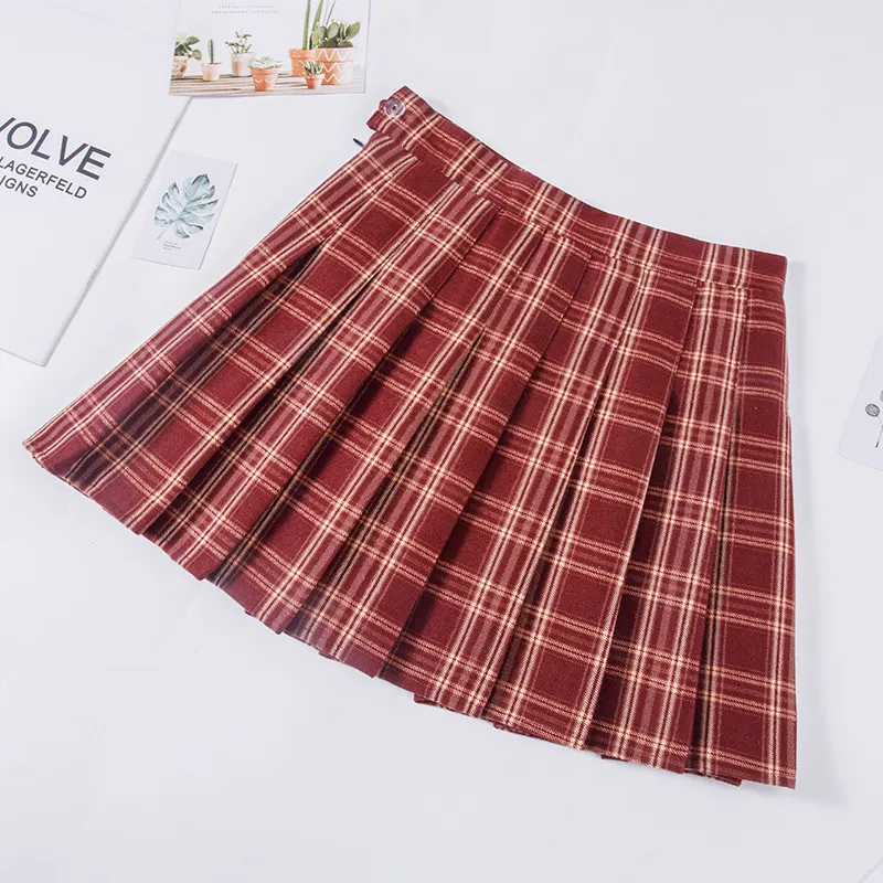 Plaid Pleated Skirt Women's Autumn And Winter High Waist Short - Red
