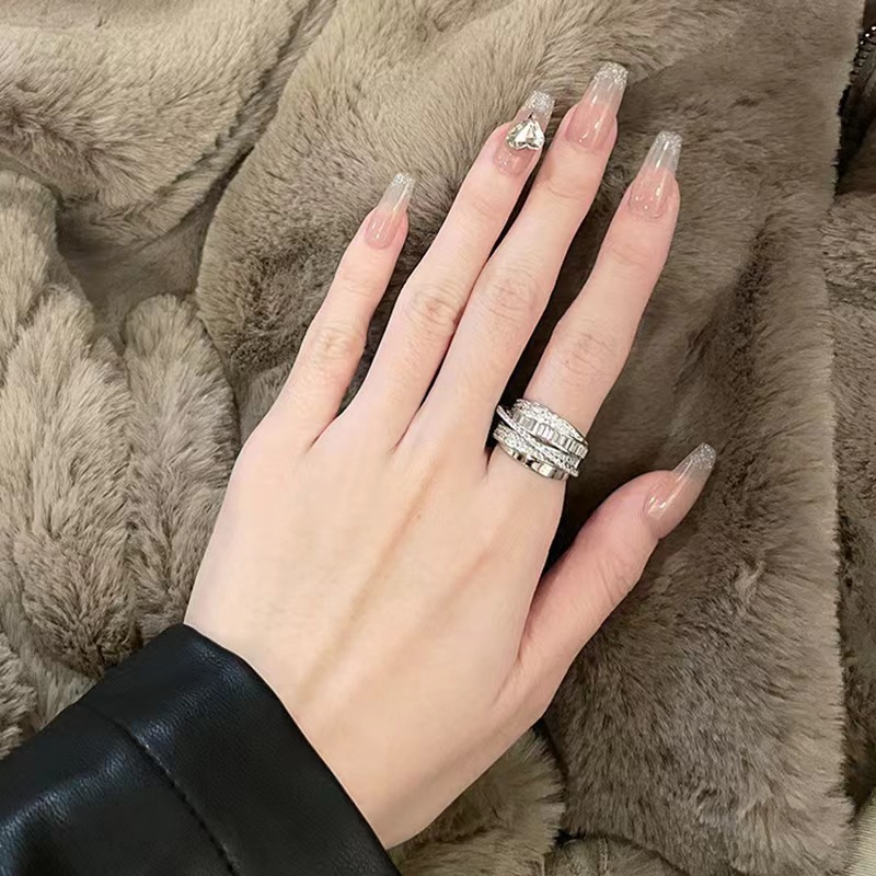 Silver Zircon Versatile Vintage Dainty Open Adjustable Ring