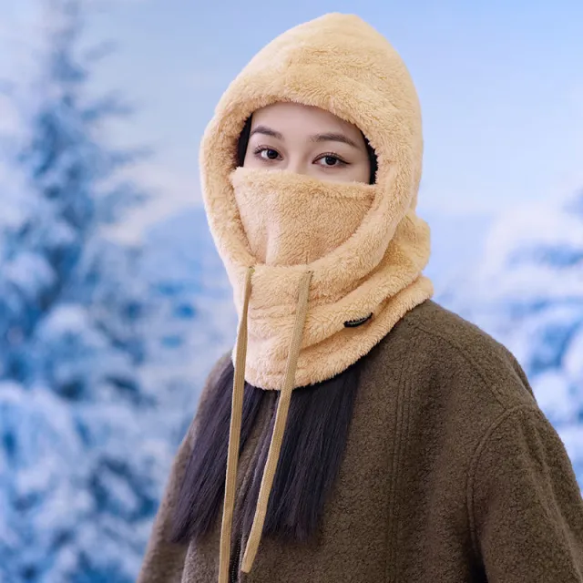 Windproof Warm Winter Sleeve Cap Female Riding Fleece lined Bandana Khaki - Shop at LoveMi