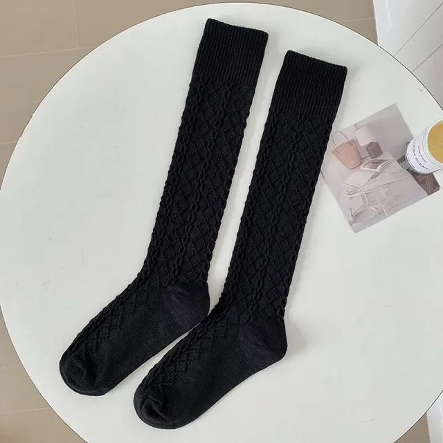 Autumn And Winter Thick Warm Hemp Pattern Solid Color Knee length Cashmere Socks Black - Shop at LoveMi
