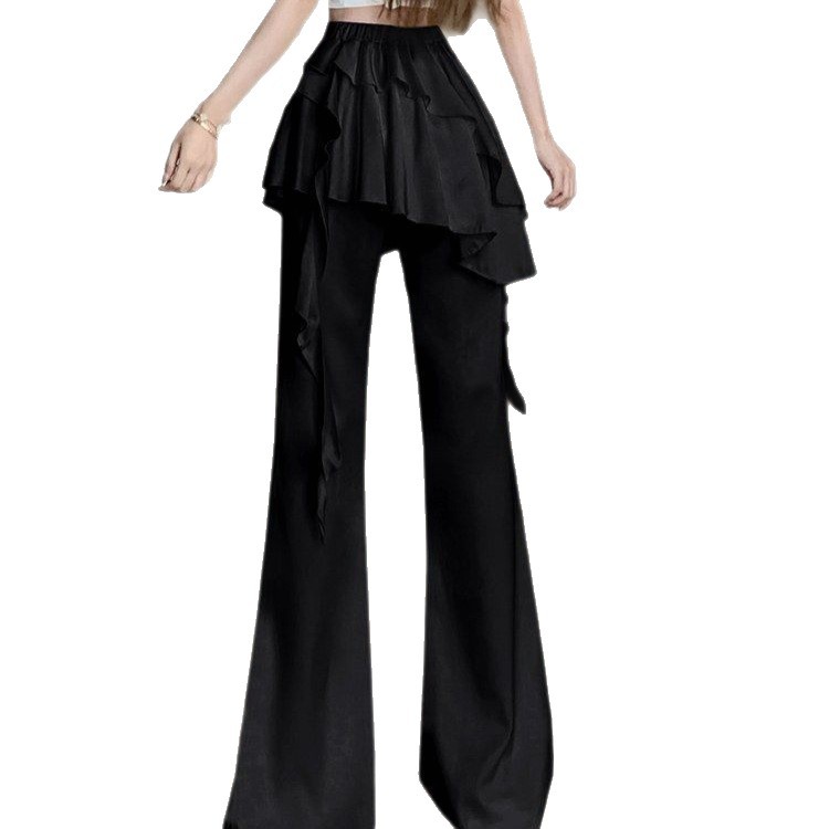 Black Ruffled Faux Two-piece Flared Culotte Skirt
