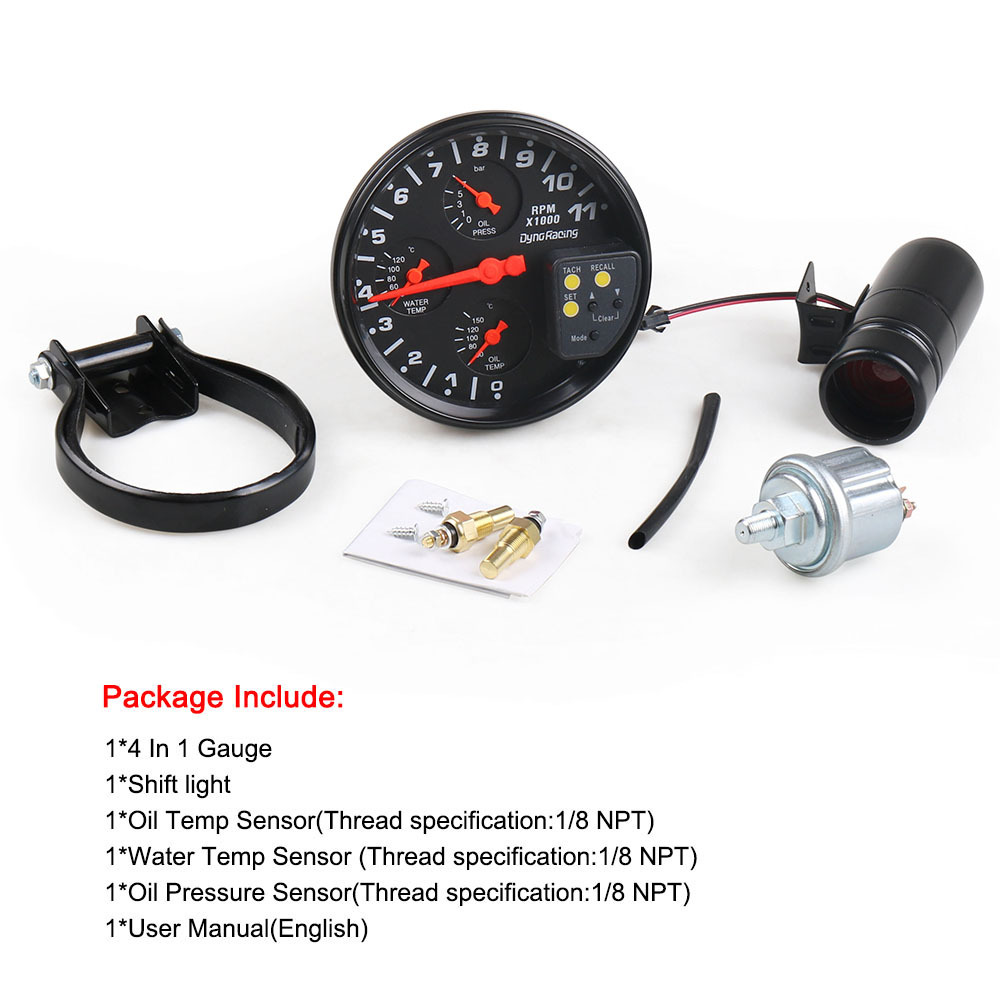 Car Modification Four-in-one Cycle Counter Water Temperature Oil Temperature Oil Pressure Universal Instrument