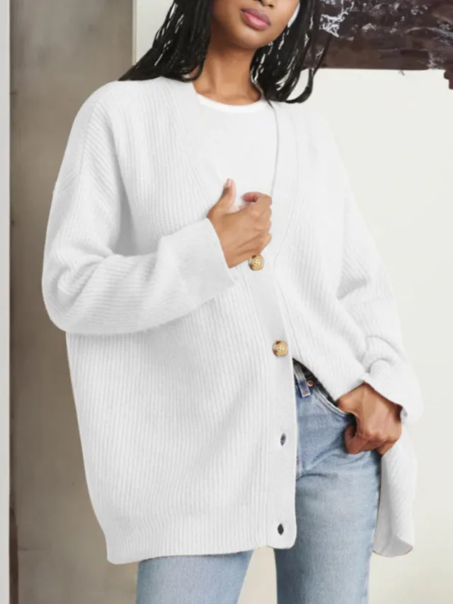 Popular Solid Color Cardigan Sweater Coat For Women Ivory - Shop at LoveMi