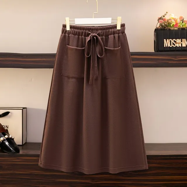 Elastic Waist Loose Slimming Autumn And Winter New Plus Size Women's Skirt Brown - Shop at LoveMi