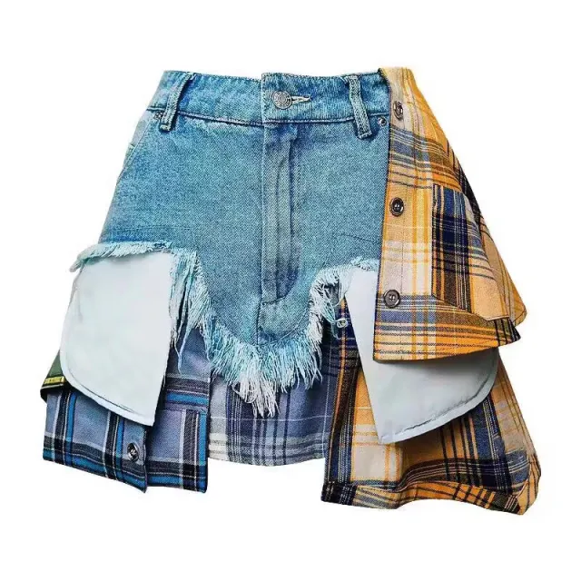Deconstructing Design Sense Denim Skirt Female Irregular Blue - Shop at LoveMi