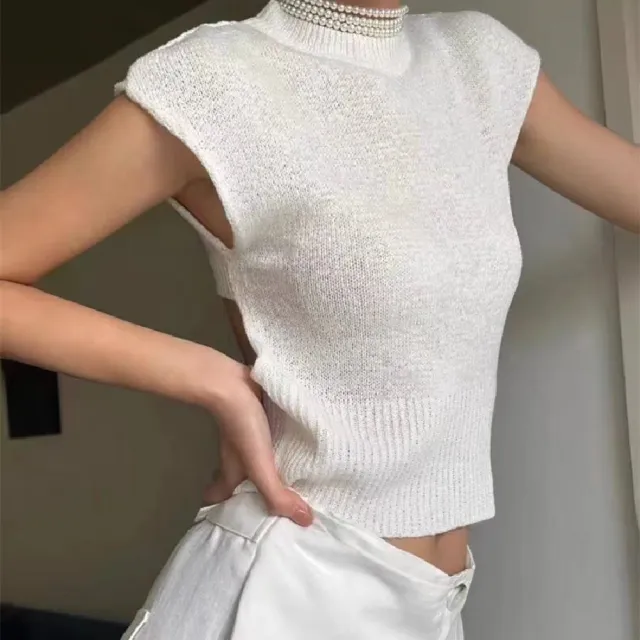 Women's Hollow out Round Neck Sweater With Design Sense Summer White - Shop at LoveMi