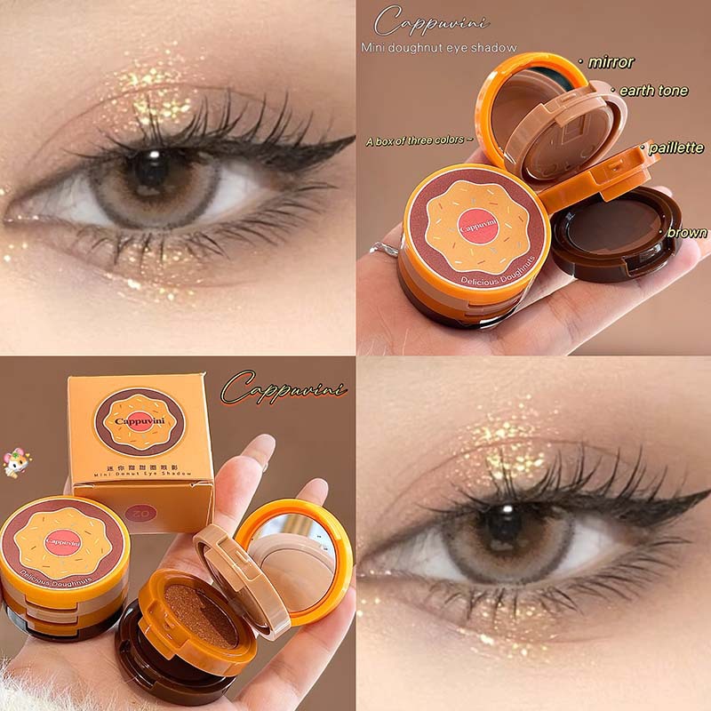Cute Thin And Glittering Matte Daily Three-color Mini Donut Eye Shadow