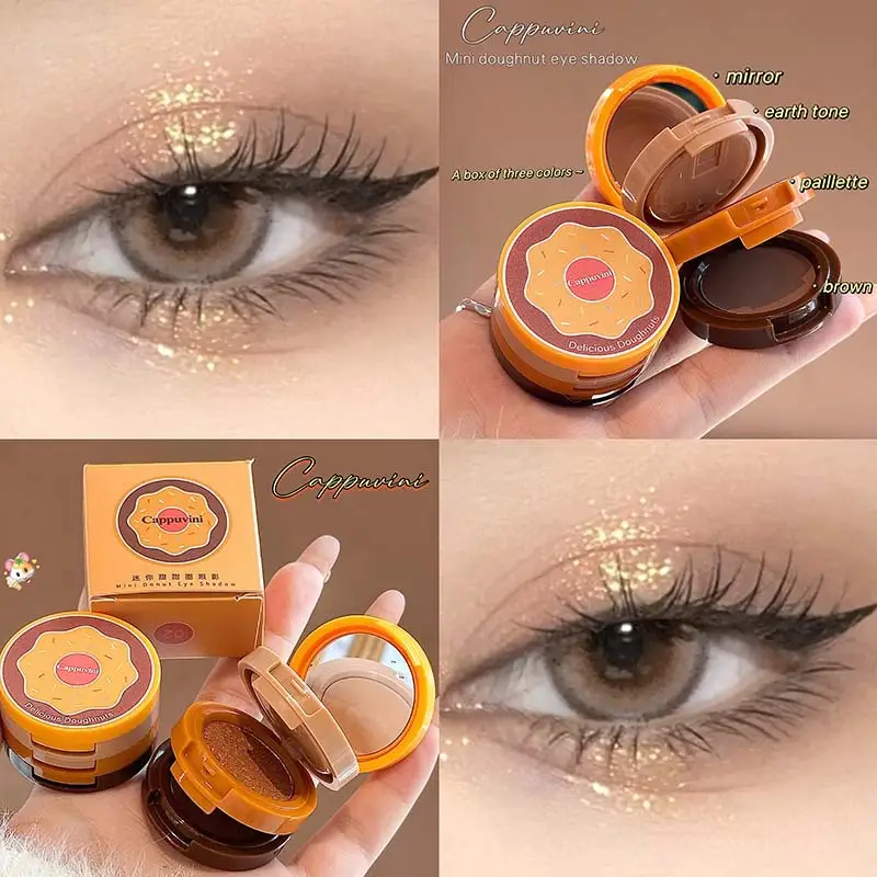 Cute Thin And Glittering Matte Daily Three-color Mini Donut Eye Shadow