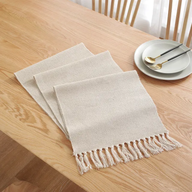 Home Decoration Simple Woven Cotton And Linen Table Runner 1 Waffle - Shop at LoveMi