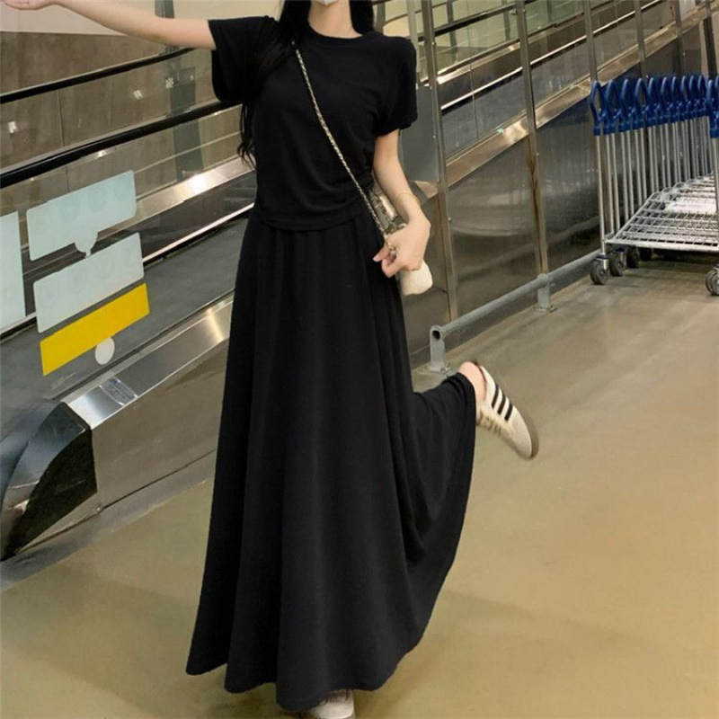 Solid Color Short Sleeve T-shirt Top Skirt Skirt Suit