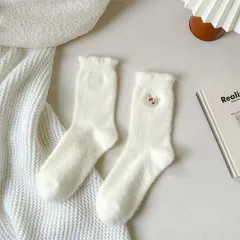 Plush Soft Glutinous Socks Women's Fleece-lined Thickened Cute Cartoon Mid-calf High-grade - Rabbit - View 1
