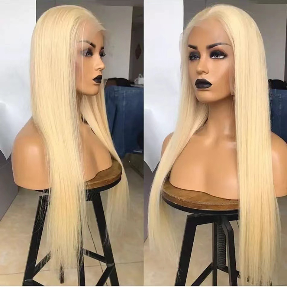 Front Lace Light Golden Long Straight Hair Full Lace Wig Cap