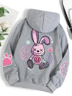 European And American Style Women Drop-shoulder Sleeve Printed Hooded Long Sleeve Sweater Simple New Product - Gray - View 1