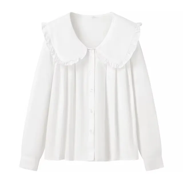 Women's Doll Collar Long sleeved Casual Shirt White - Shop at LoveMi