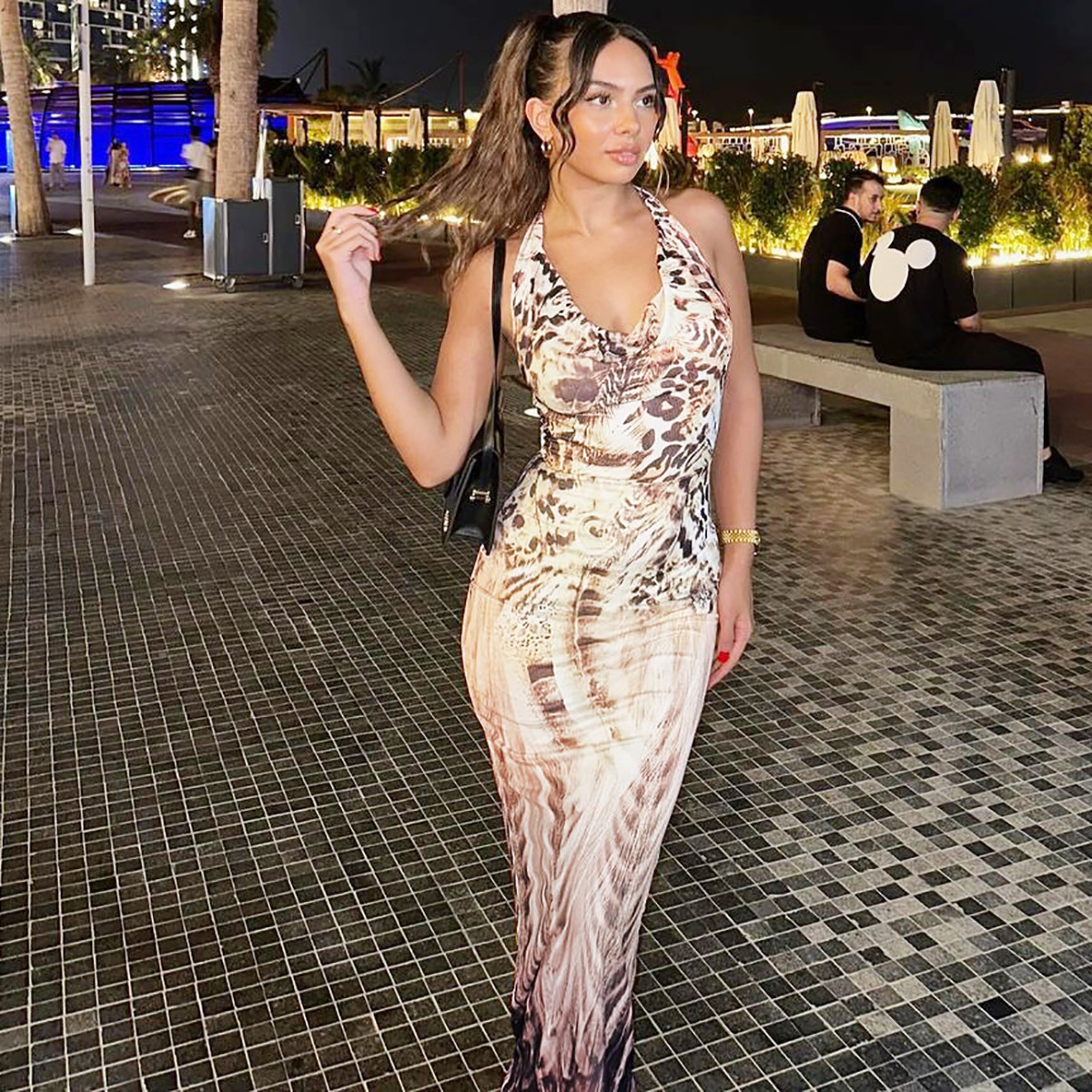 Bare Back Halter Lace-up Sheath Dress