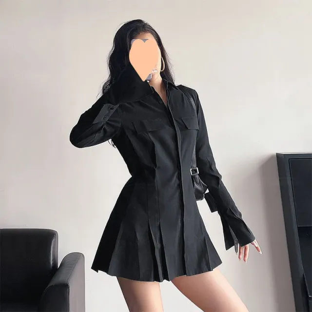 Spring Design Sense Mid length Shirt Dress Women Black - Shop at LoveMi
