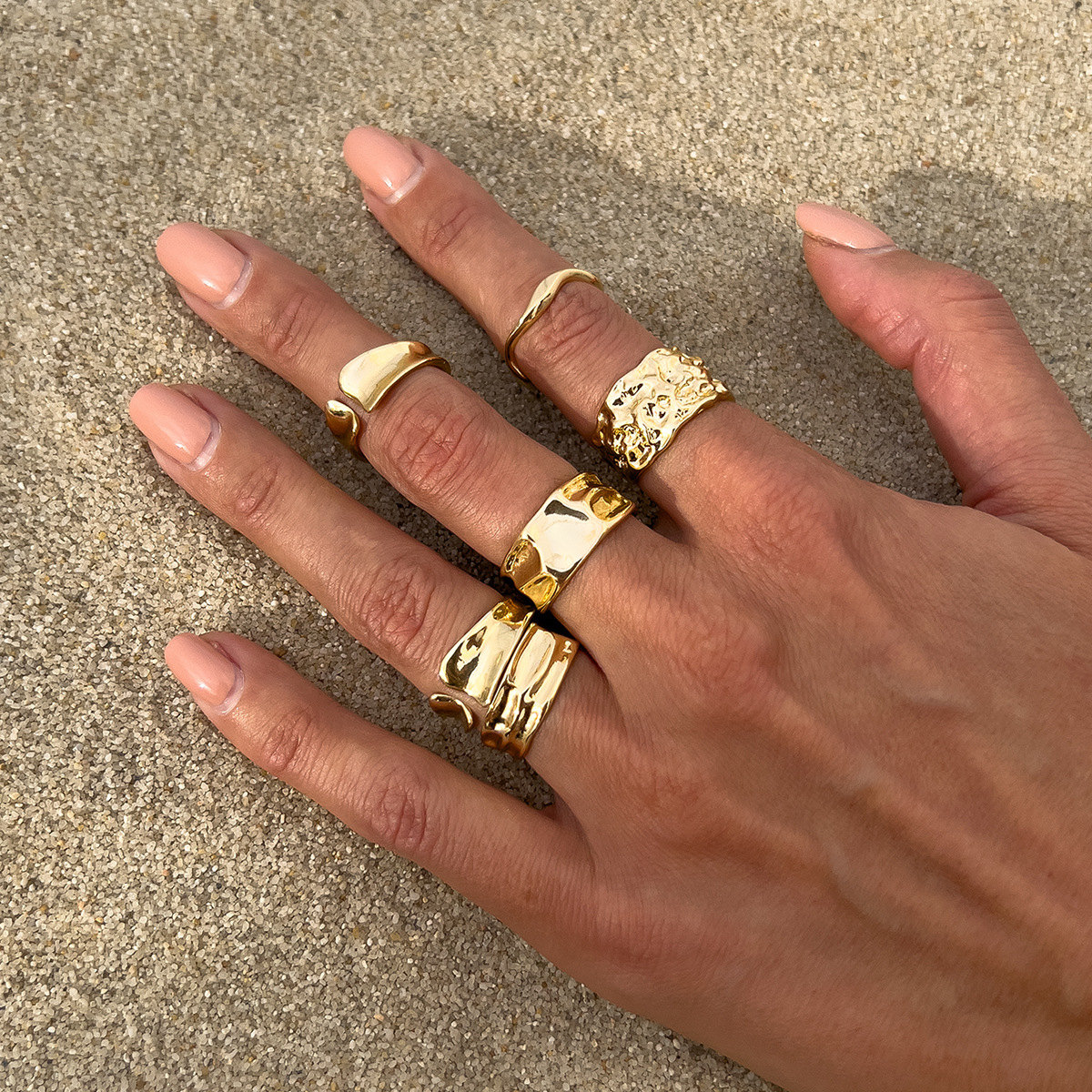 Ocean Wind Ring Irregular Liquid-Like Lines Metal Open-End Ring