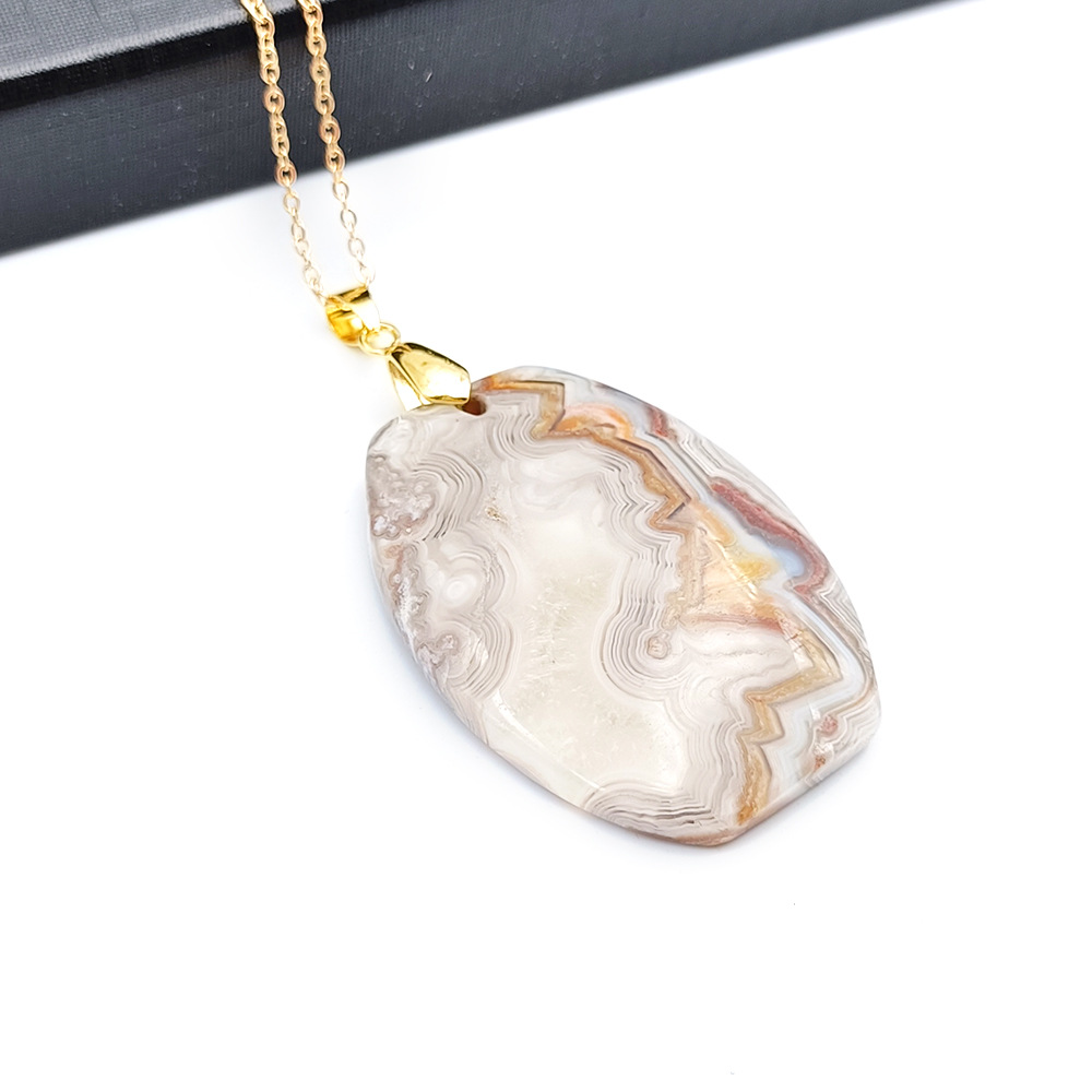 Natural Mexican Agate Pendant Leaf Shaped Love Oval Triangle Shape Striped Agate Irregular Hanging Ornament