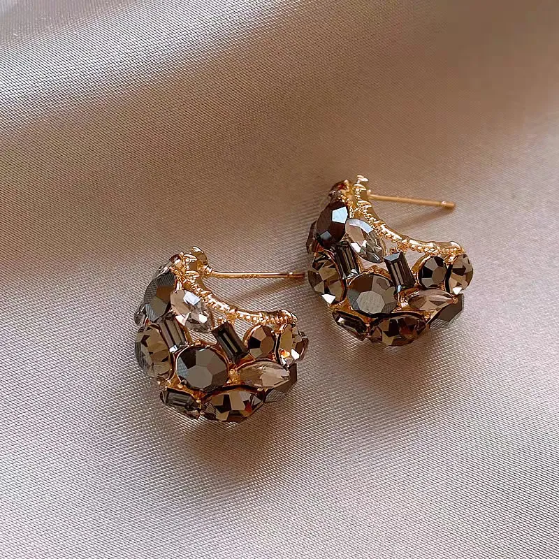 Light Luxury Rhinestone Black Crystal Earrings