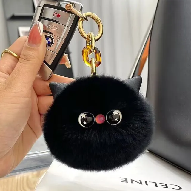 Artificial Mink Hair Mydriasis Kitty Car Key Ring Black Kitty - Shop at LoveMi