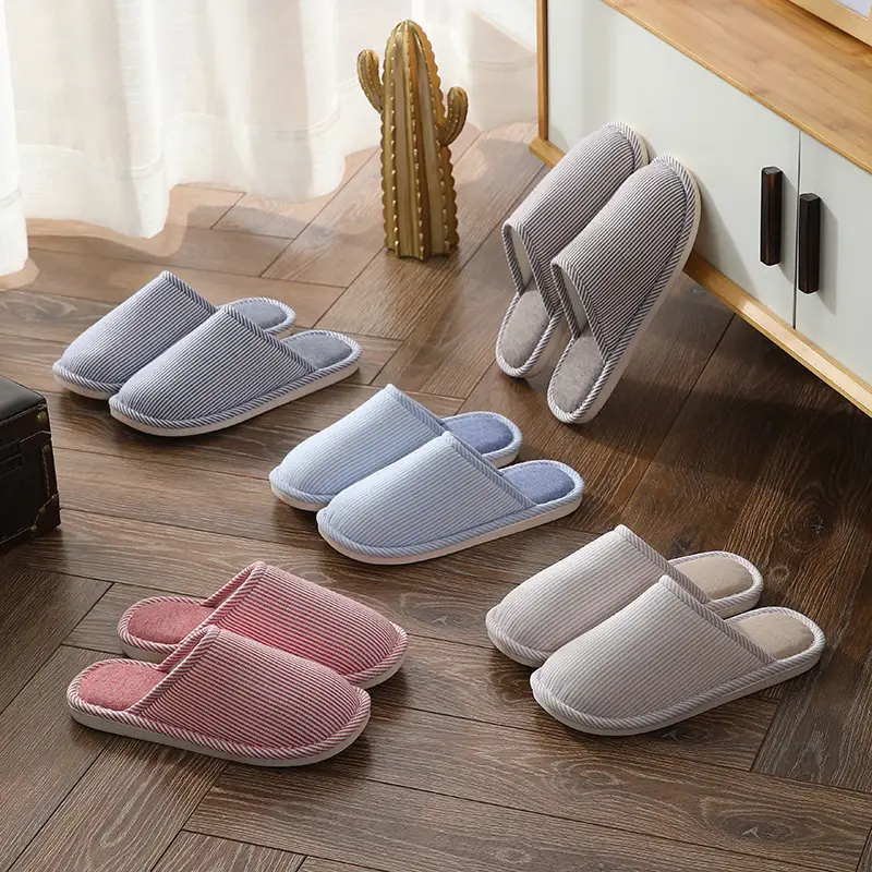 Household Stripes Home Indoor Non Slip Cotton Slippers