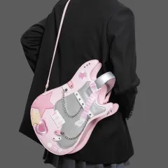 Creative Contrast Colour Cute Scarf Two Shoulders Cross-body Guitar Backpack Sweet - Pink - View 1