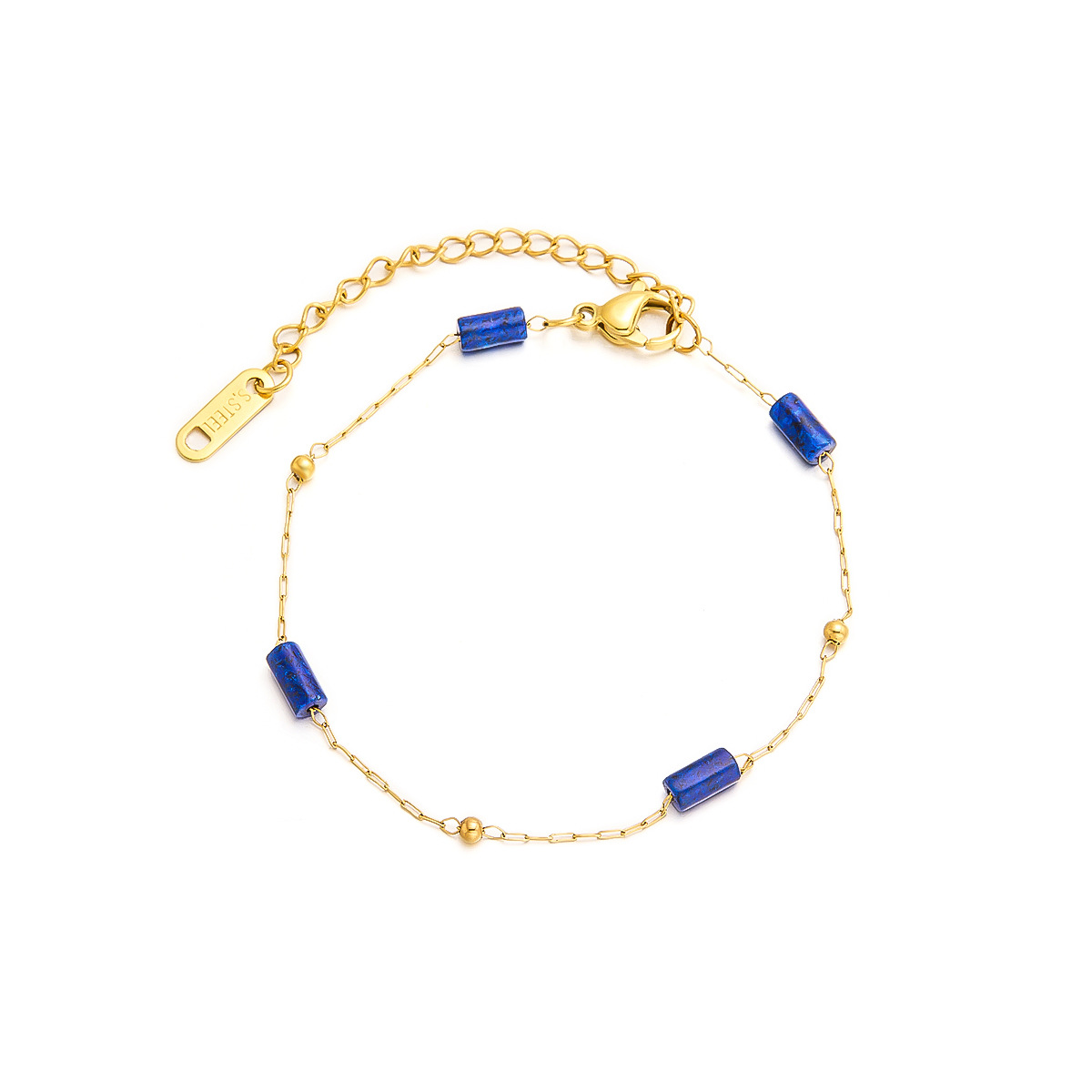Natural Lapis Lazuli Beads Titanium Steel Bracelet For Women