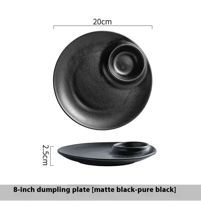 Dumpling Plate With Vinegar Dish Creative Round Underglaze Color Divided Plate