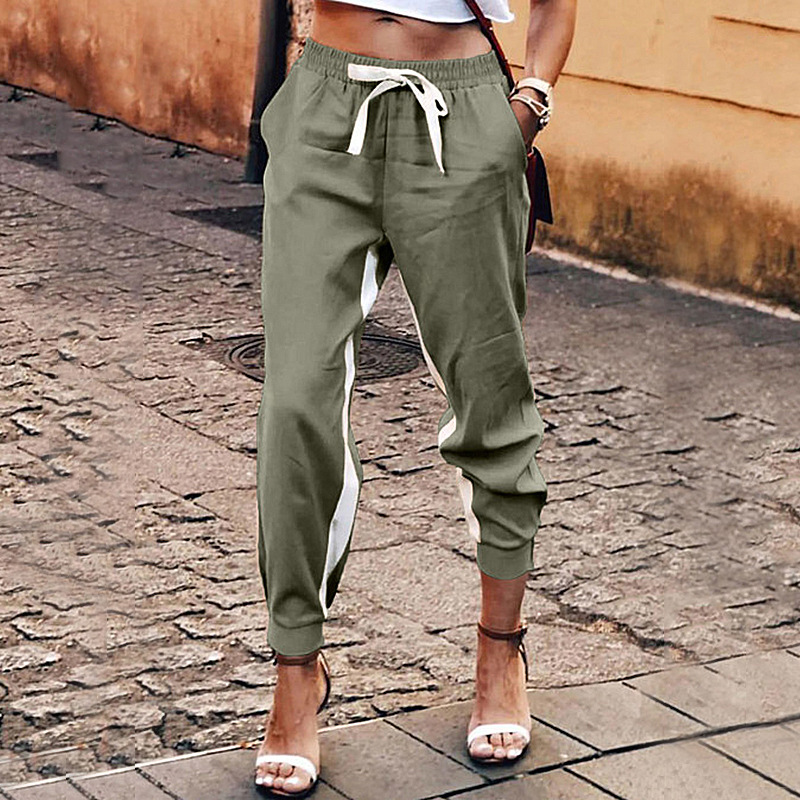 Title 11, Solid Color Stitching Elastic Lace-up Trousers