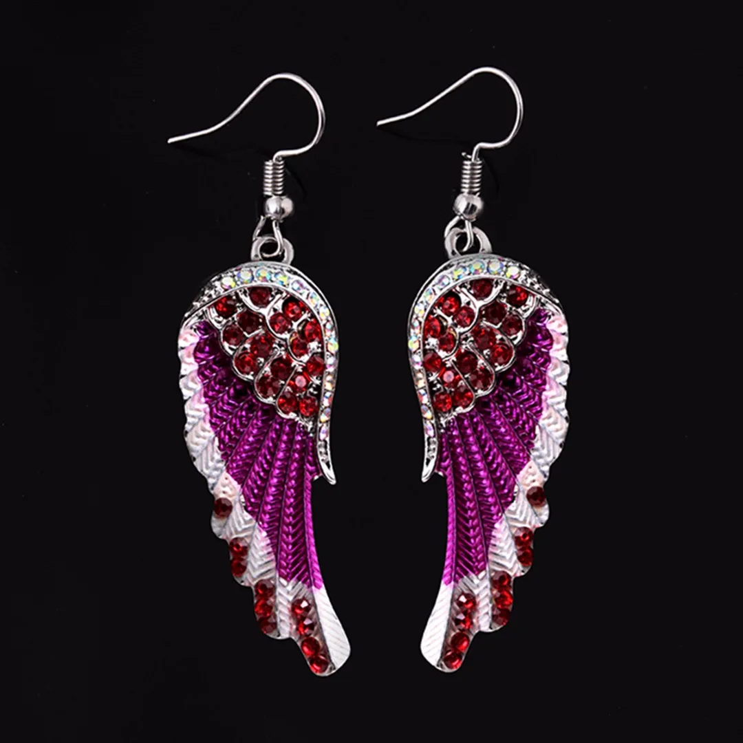 3 Colors Angel Wings Feather Dangle Crystal Earring Antique Elegant Women Jewelry