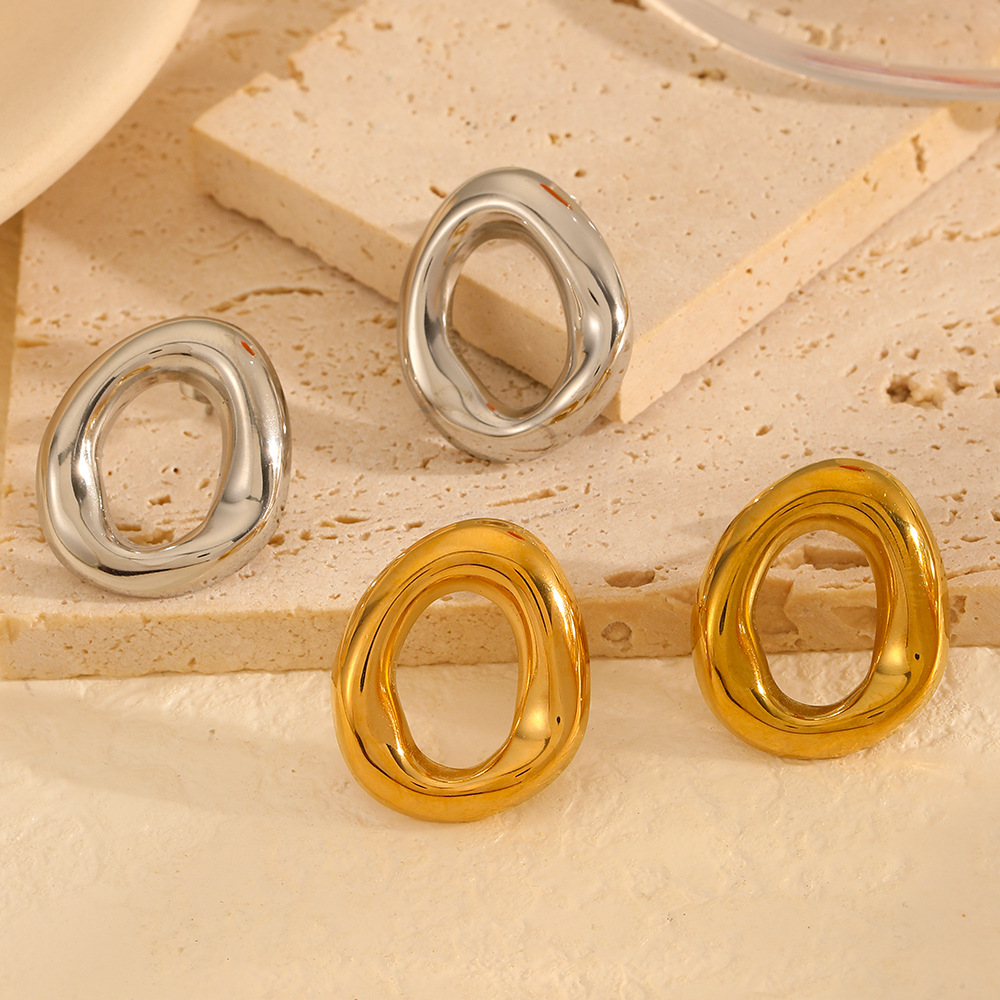 New Hollow Titanium Steel Ear Studs Women