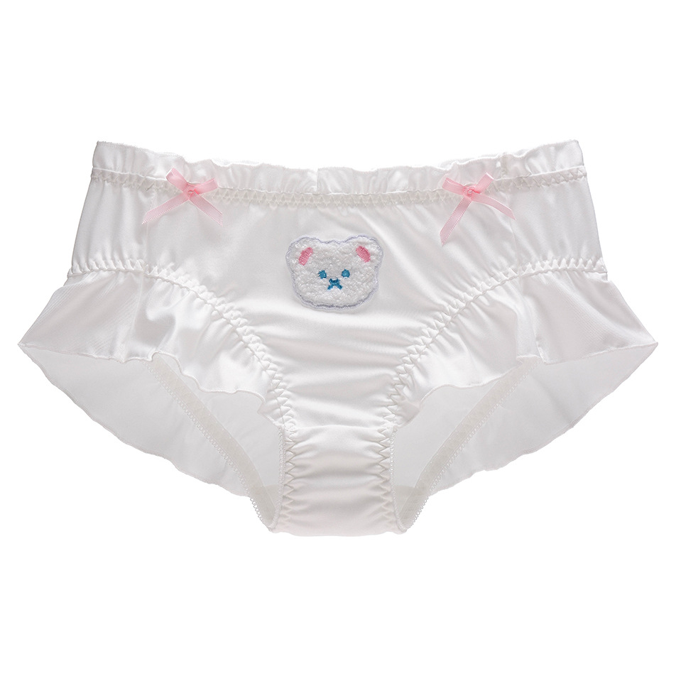 Cute Bear Embroidered Underwear Solid Color Milk Silk — image 1