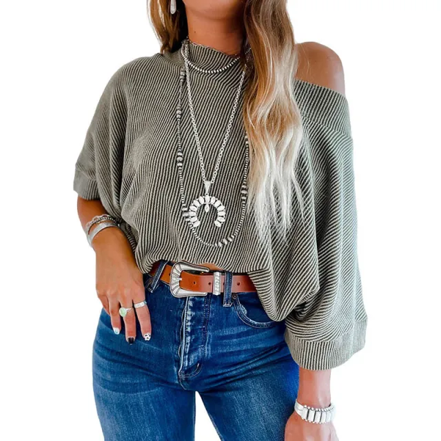 Loose Casual Solid Color Batwing Sleeve Top Gray - Shop at LoveMi
