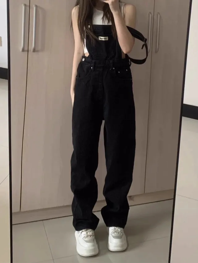 Women's Overalls Loose Slimming And Straight Black - Shop at LoveMi