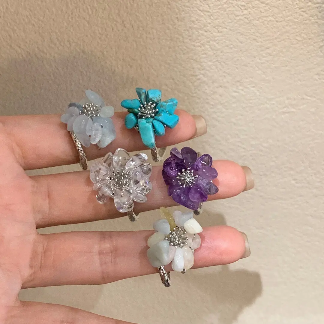 Irregular Natural Stone Crystal Handmade Beaded Flower