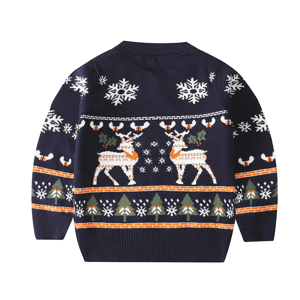 Kids' Sweater Elk Double Jacquard Cartoon Pullover Long Sleeve Men And Women
