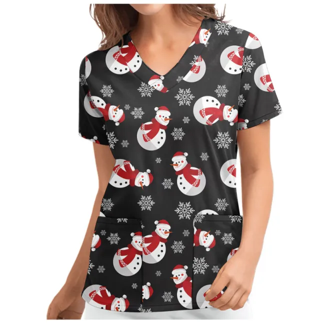 Christmas Women's Short sleeved V neck Protective Clothing Nursing Gown Top Style 1 - Shop at LoveMi