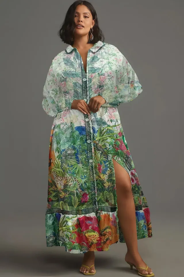 Women's Floral Print Long sleeved Shirt Dress Blue - Shop at LoveMi