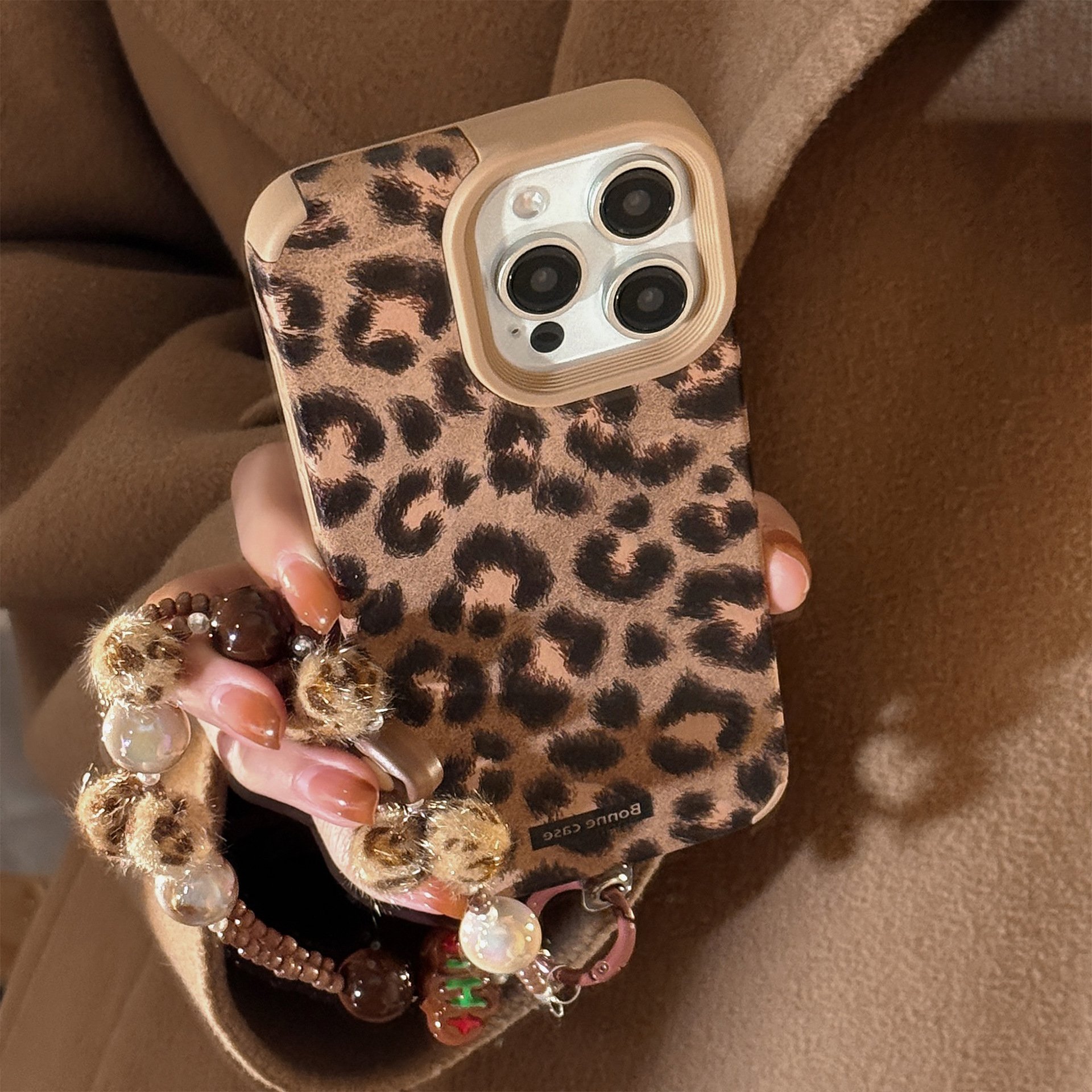 European And American Leopard-Print Plush Lanyard Phone Case Suede Vintage Style