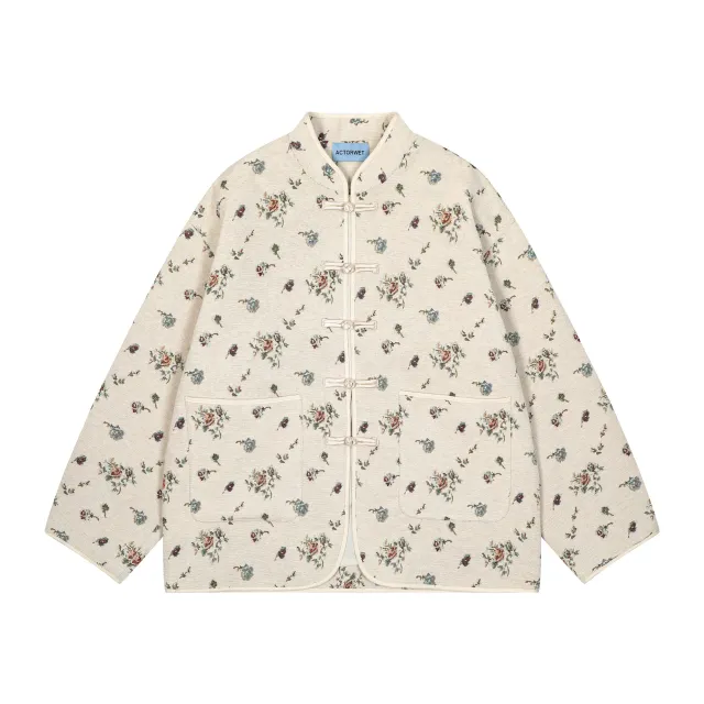 Loose Retro Jacquard Heavy Industry Baseball Uniform Jacket Apricot - Shop at LoveMi
