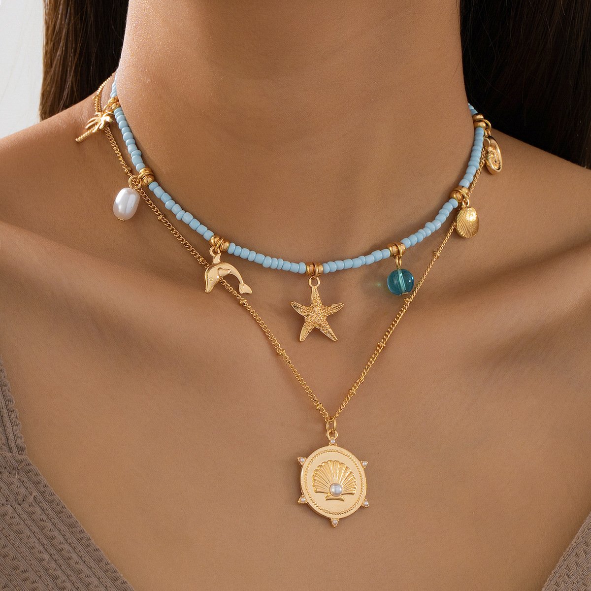 Dolphin and Conch Shell Pendant Necklace, picture 4 of 4
