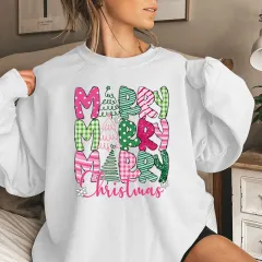 Merry Christmas E Cartoon Sweatshirt Festive Cute Gifts - White - View 1