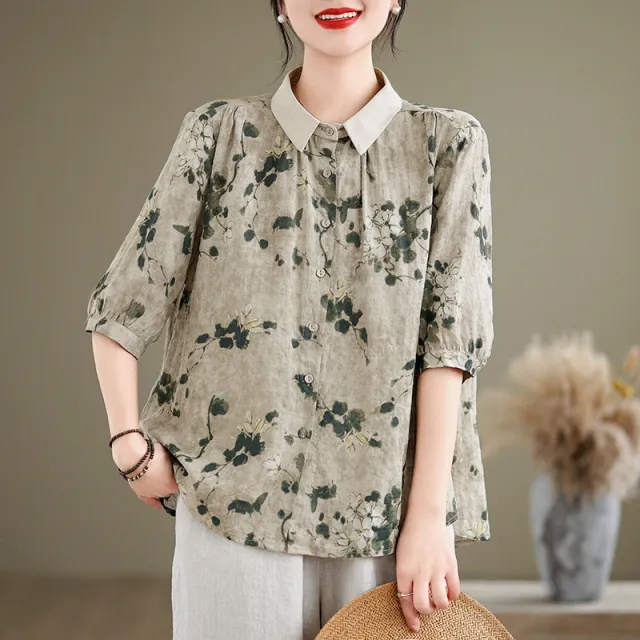 Women's Short sleeved Shirt Cotton And Linen Style Top - Shop at LoveMi