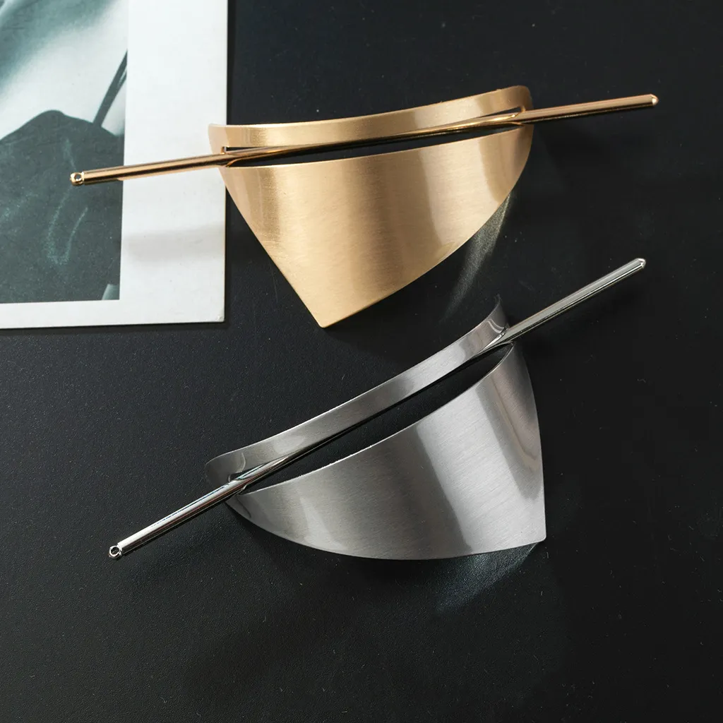 Irregular Geometric Triangle Middle Hollow Line Brushed Hairpin Unique Creative Simple Hair Clips Hair Accessories - Silver Brushed Style