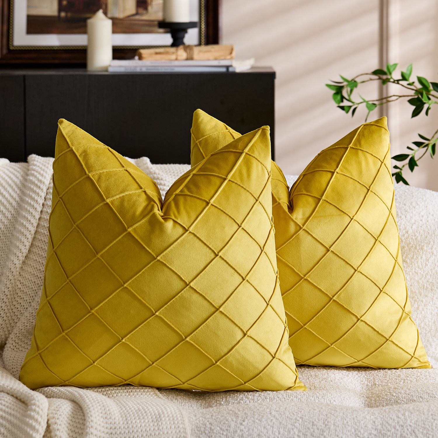 Solid Color Velvet Embroidered Plaid Pillowcase 16