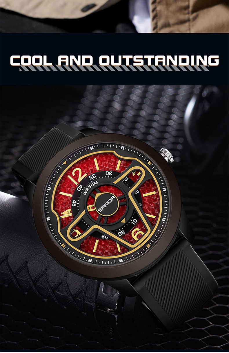 Sanda 9023 Creative Steering Wheel Quartz watch for Men